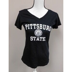 Blue 84 Pittsburg State Womens Black V Neck T-shirt Size Large